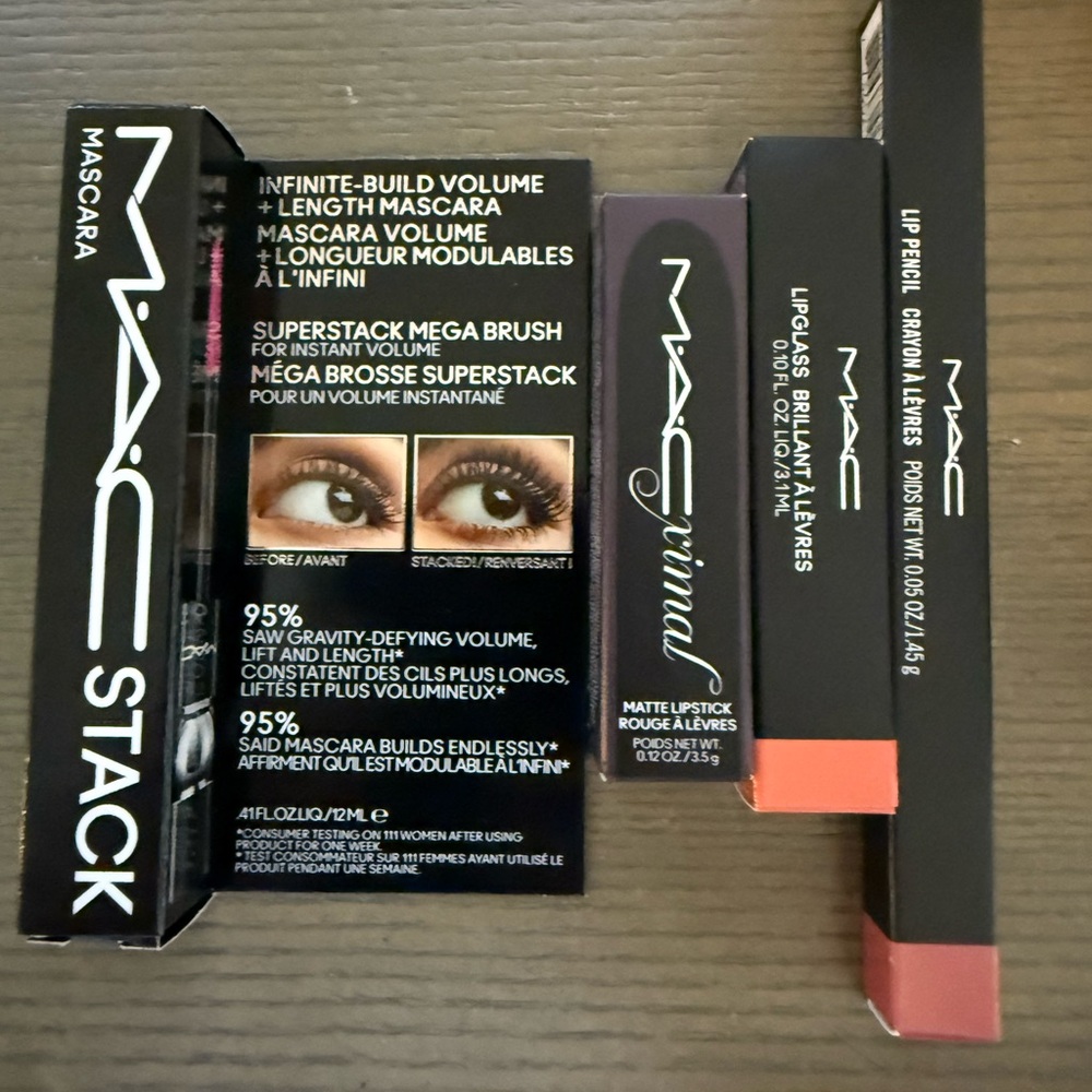 Lot of 4 MAC Cosmetics Stack Mascara and Lipstick Set - Black and Purple